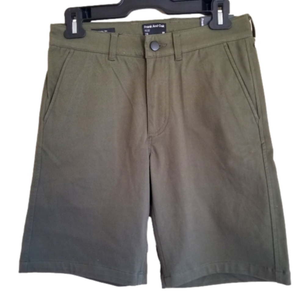 NWT Frank & Oak The Flex Brunswick Chino Shorts in Khaki Green Size 28